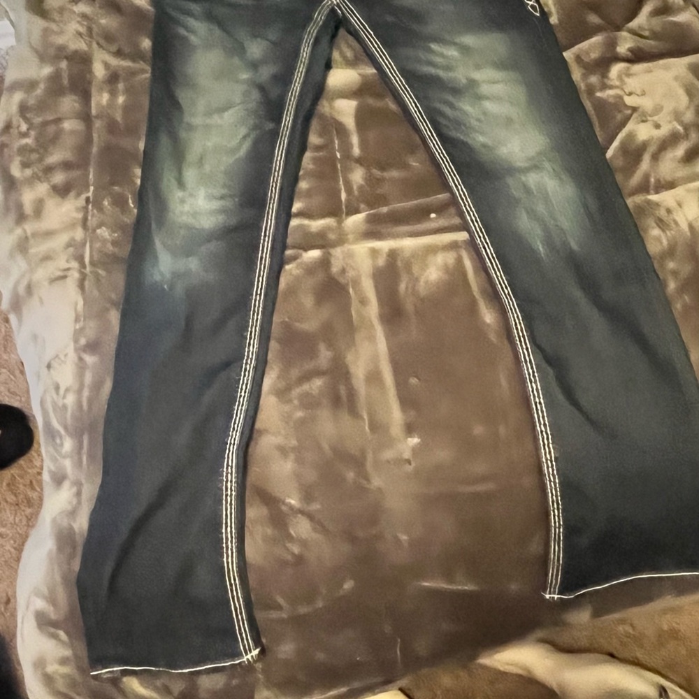Rock Revival Dark Blue Jeans with White Stitching